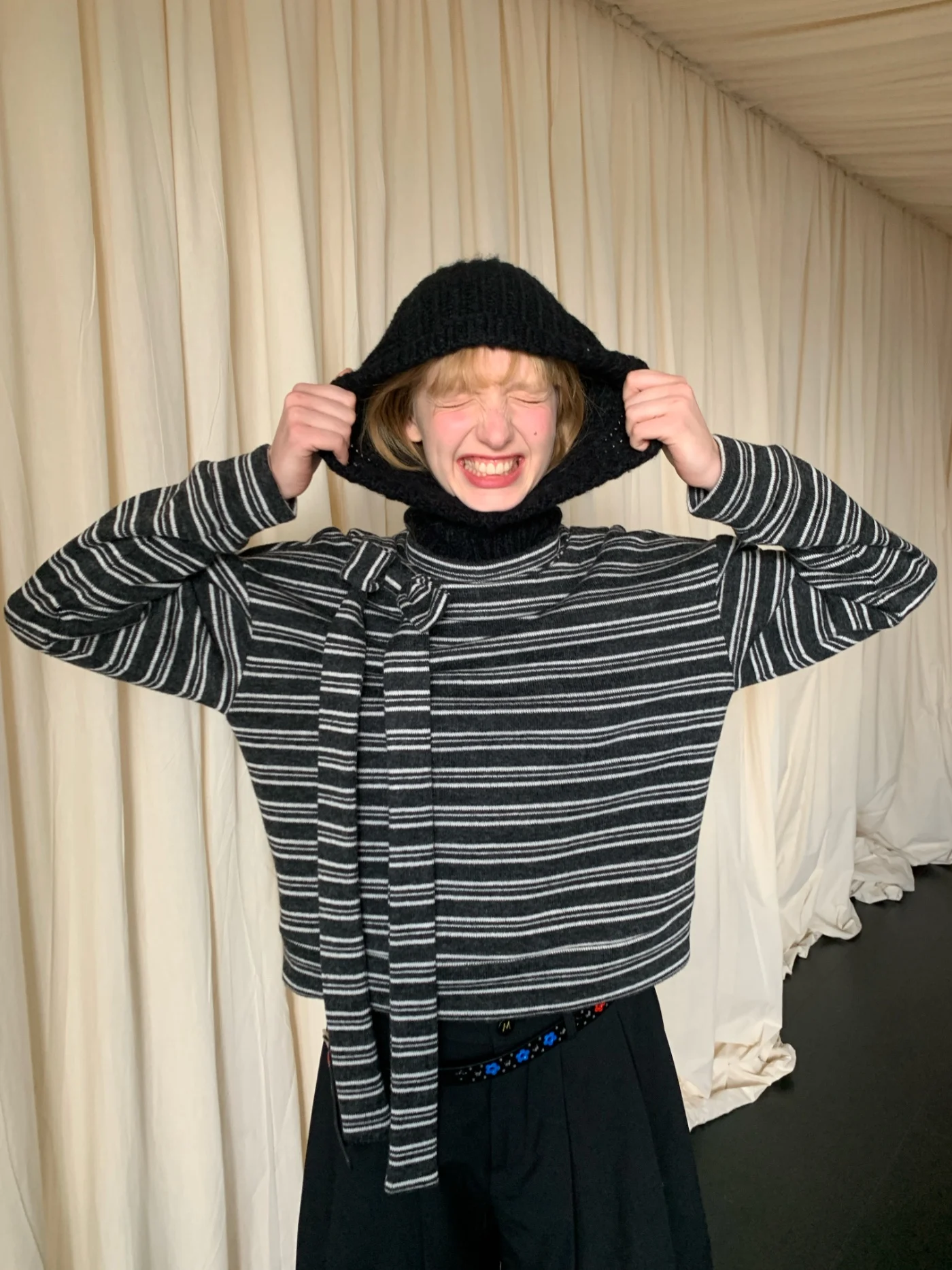 

Drsteed Series Vintage College Color Blo Striped Knot Sa Long Sve Top for Women Girls Commute Loose Fit