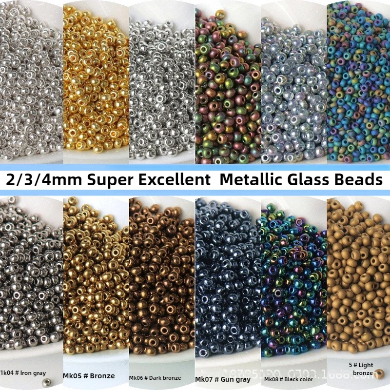 

2/3/4 mm super excellent electroplated metallic glass rice beads, gold silver bronze DIY handmade jewelry beads