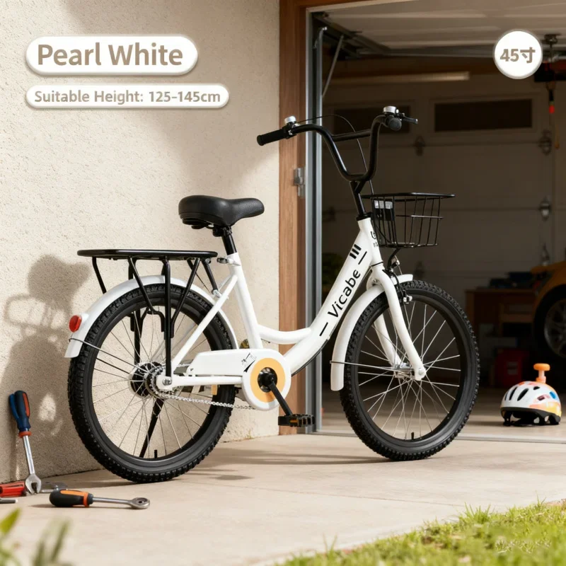 

White Student Bicycle for Middle and Primary School Students, Pedal Bike for Girls, 8-13Years Old, 20in