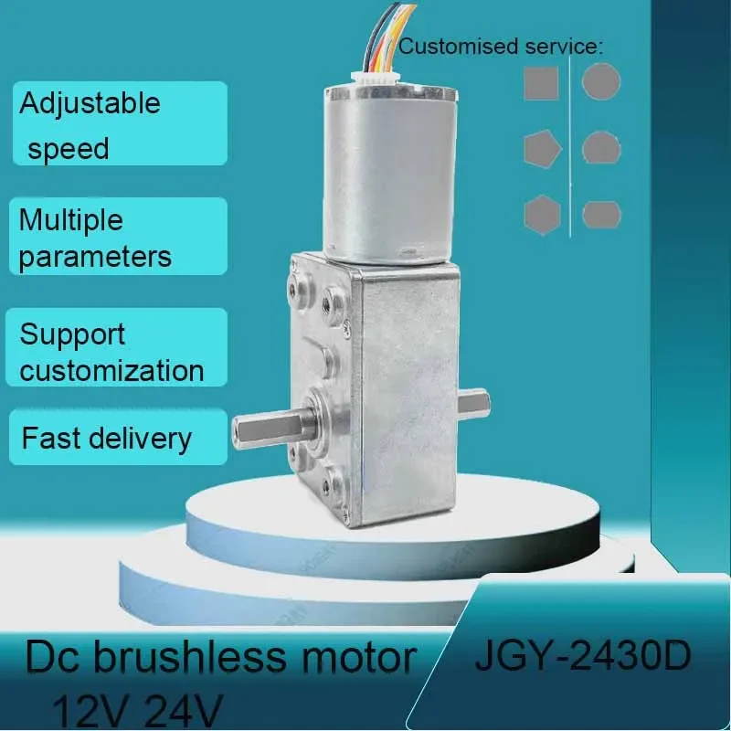 High Torque 12V/24V Brushless DC Motor JGY-2430 Right Angle Worm Gearbox Dual Shaft BLDC Engine with PWM Control for Industrial