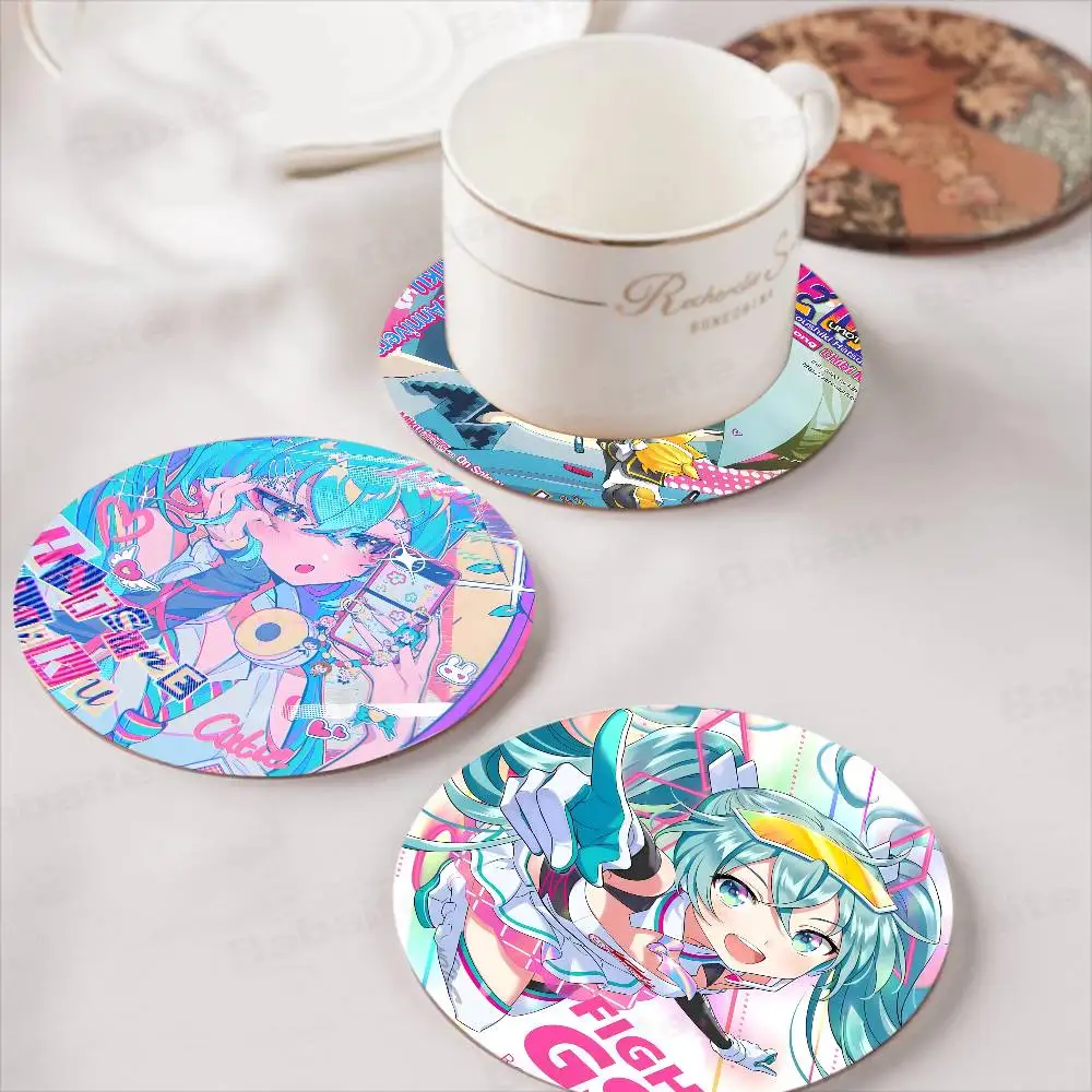 H-HATSUNE M-MIKU Coasters Suitable For Daily Family Gathering Decoration, Kitchen, Anti-slip Wooden Coasters