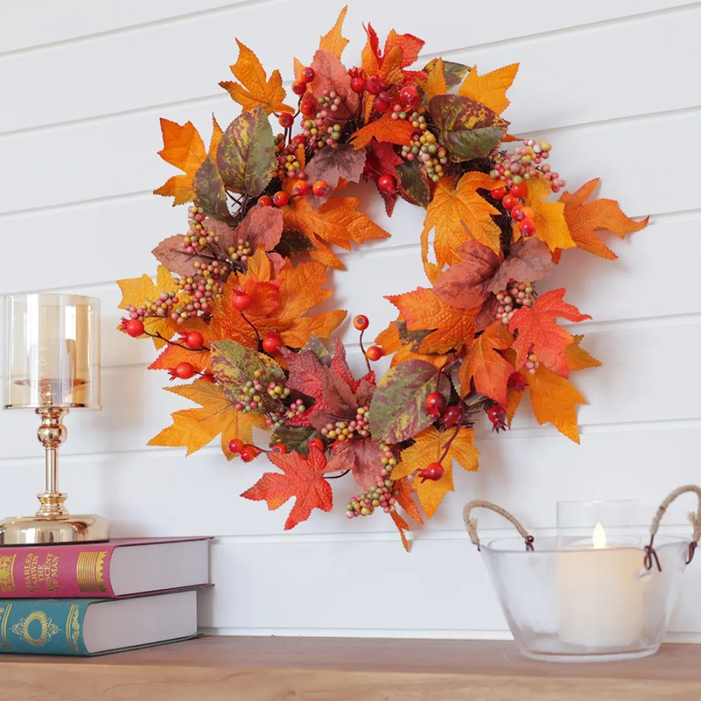 

1pc 20in Artificial Eucalyptus Wreath for Home Door Decoration for Thanksgiving Day Party Supplies