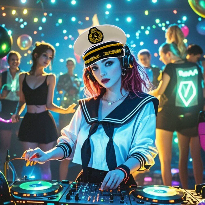 Nuevas gorras blancas luminosas de capitán marinero yate, bordado de trigo, LED brillante, sombrero marino azul marino, sombreros para disfraz de Halloween para hombres y mujeres