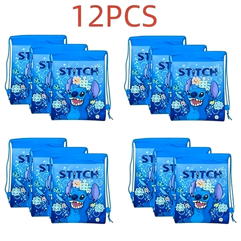 12Pcs Mesuca Cartoon Drawstring Gift Bags Non‑Woven Fabric Kids Party Favor Bags Candy Treat Goodie Bag Backpack For Birthday Party Supplies