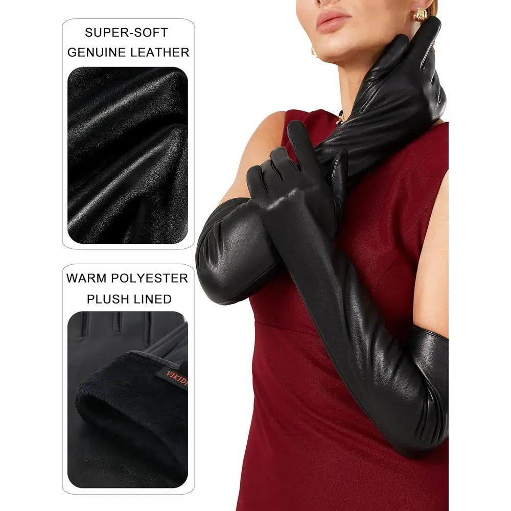 قفازات جلدية فاخرة مبطنة بالقطيفة مع شاشة لمس كاملة لملابس السهرة النسائية والمناسبات الفنية، 23.6 #4
