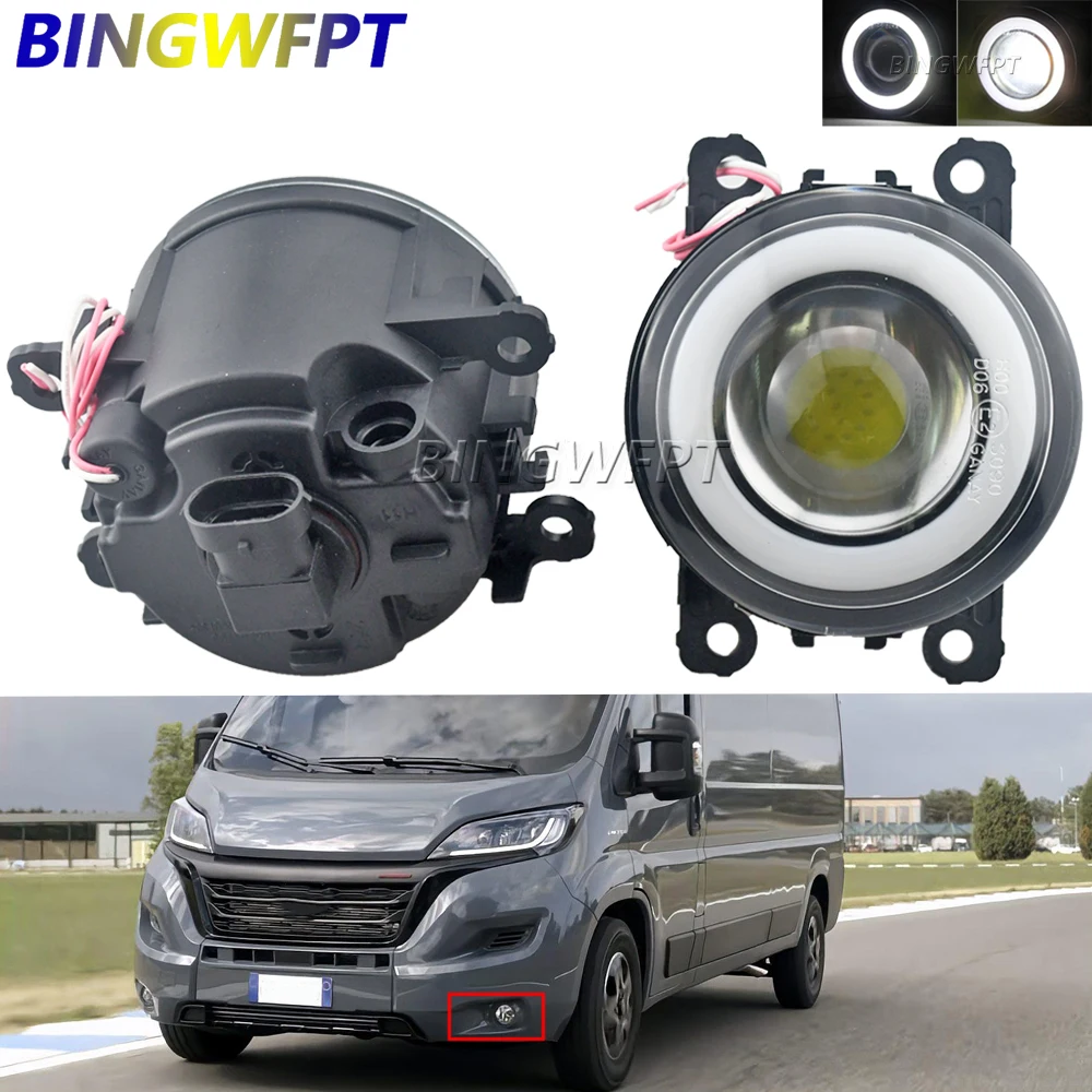 1Pair Car Angel Eyes Fog Lamp For Fiat Ducato 250 290 2015 '16 '17 '18 '19 '20 '21 LED Lens DRL Fog Daytime Running Lamp