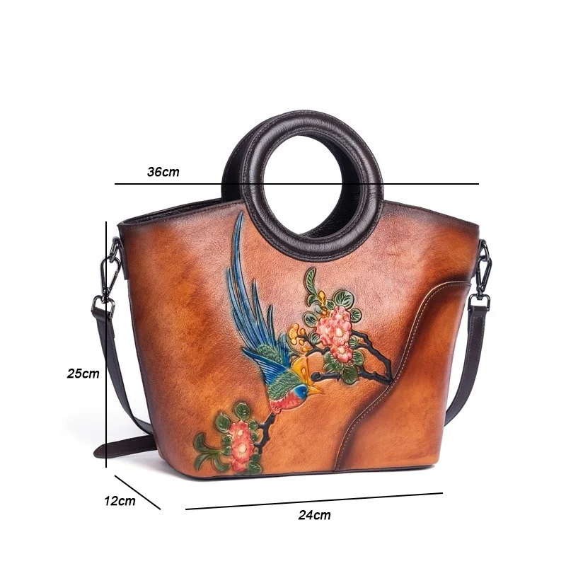 MOTAORA Vintage Embossed Cow Leather Handbags Women Bag Fashion Female Handbag Real Cowhide Large Capacity Floral Shoulder Bags