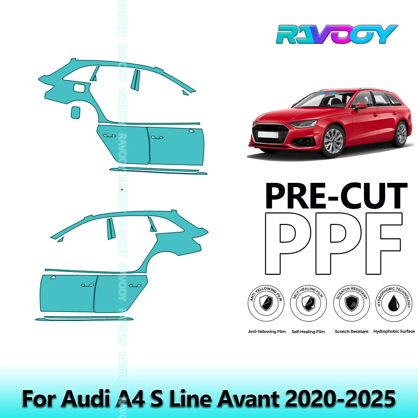 

For Audi A4 S Line Avant 2020-2025 8.5mil Clear Matte Pre-Cut PPF Door & A/B Pillar Kit TPU Paint Protection Film Set