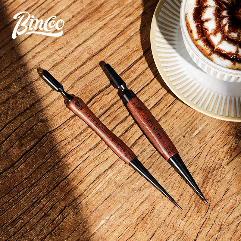 Bincoo Coffee Latte Art Stainless Steel Flower Needle Wooden Handle Bar Tool Espresso Coffee Equipment Latté Art Stick