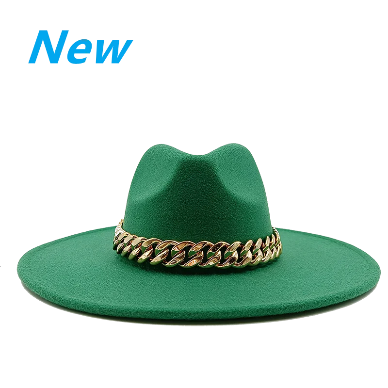 Droplet top fedora hat thickened design dark green wide brimmed hat Panama felt hat men's jazz hat women's Fedora gorras