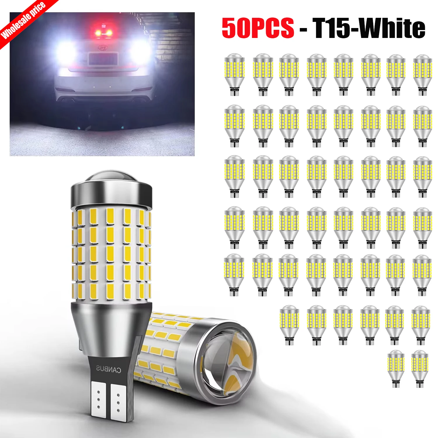 50pcs Error Free 3000Lm W16W T15 912 LED Third Brake Light Anti-Flicker For Audi 8U Q5 8R Q7 4L TT 8J A1 8X1 8XK A3 8P A4 B9 B8
