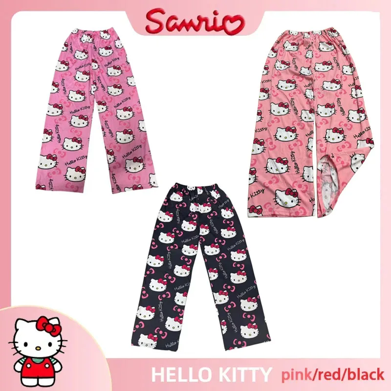 Sanrio-pantalones de pijama finos para hombre y mujer, ropa de algodón, holgada, con dibujos animados, a la moda, para verano