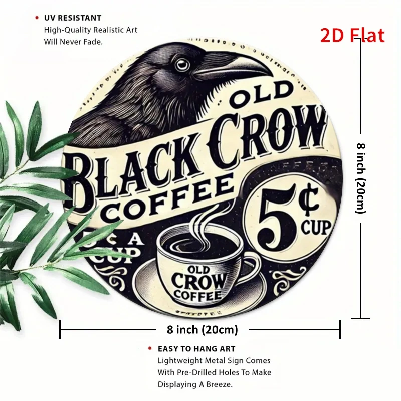 2D Flat - [Open ]2D Flat2D Flat Printing, Retro Round Sign - Black Crow, 7.87X7.87 Inches, Home Decoration, Durable Best Gift De