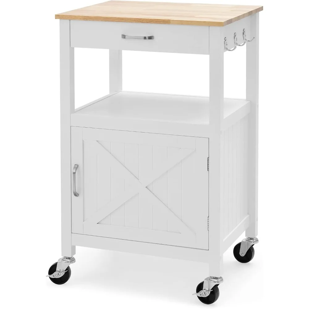 

Kitchen Cart with Storage, Small Kitchen Island on Wheels w/Drawer,Rolling Trolley w/Wood Butcher Countertop, Door Cabinet