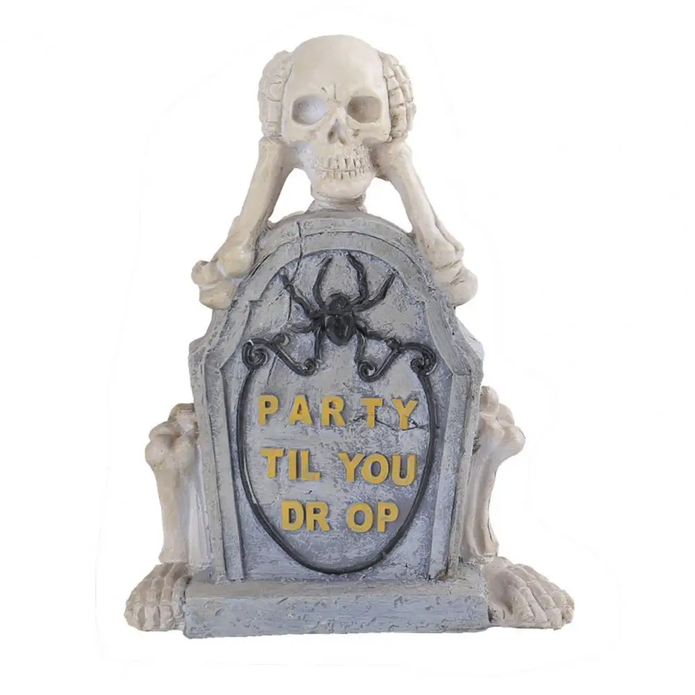 Haunted House Prop Halloween Skeleton Ornament Spooky Halloween Tombstone Ornaments Resin Skull Statue for Garden for Outdoor