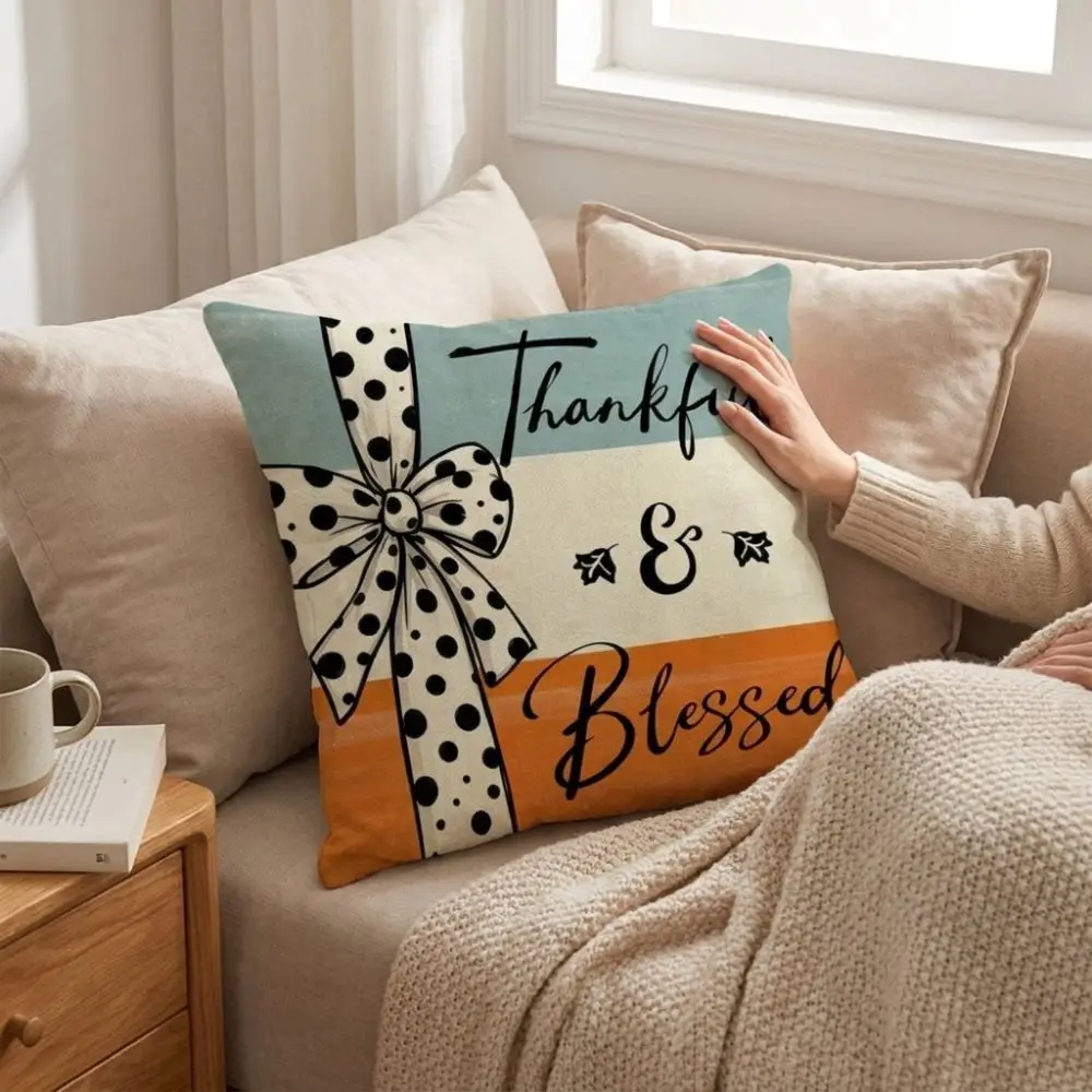 Linen Thanksgiving Printed Pillow Cover Soft Festive Decorative Throw Pillow Cover Cartoon Comfortable Pillowslip Living Room