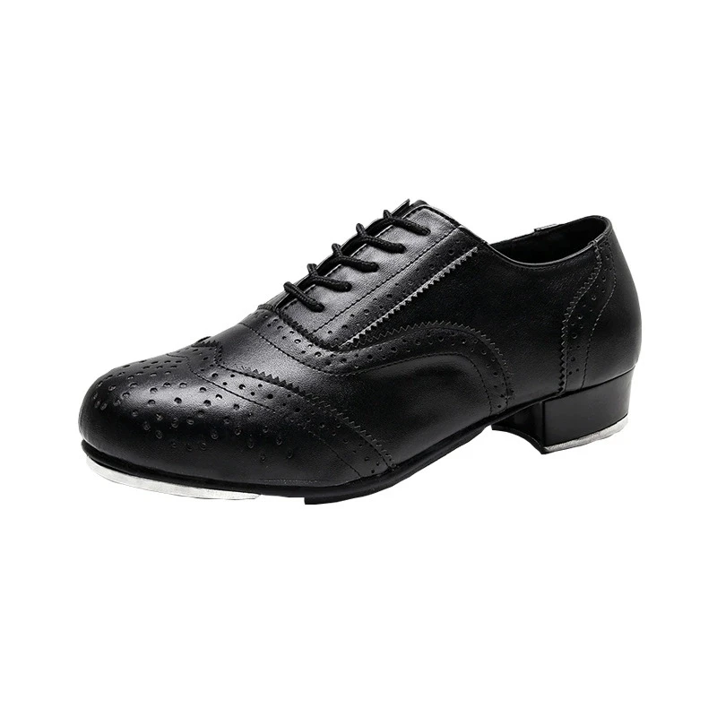 Zapatos de claqué profesionales para hombre, piel de vaca de estilo barroco, suela de aluminio, patrones exquisitos, zapatos de Jazz de cuero Retro para Danc
