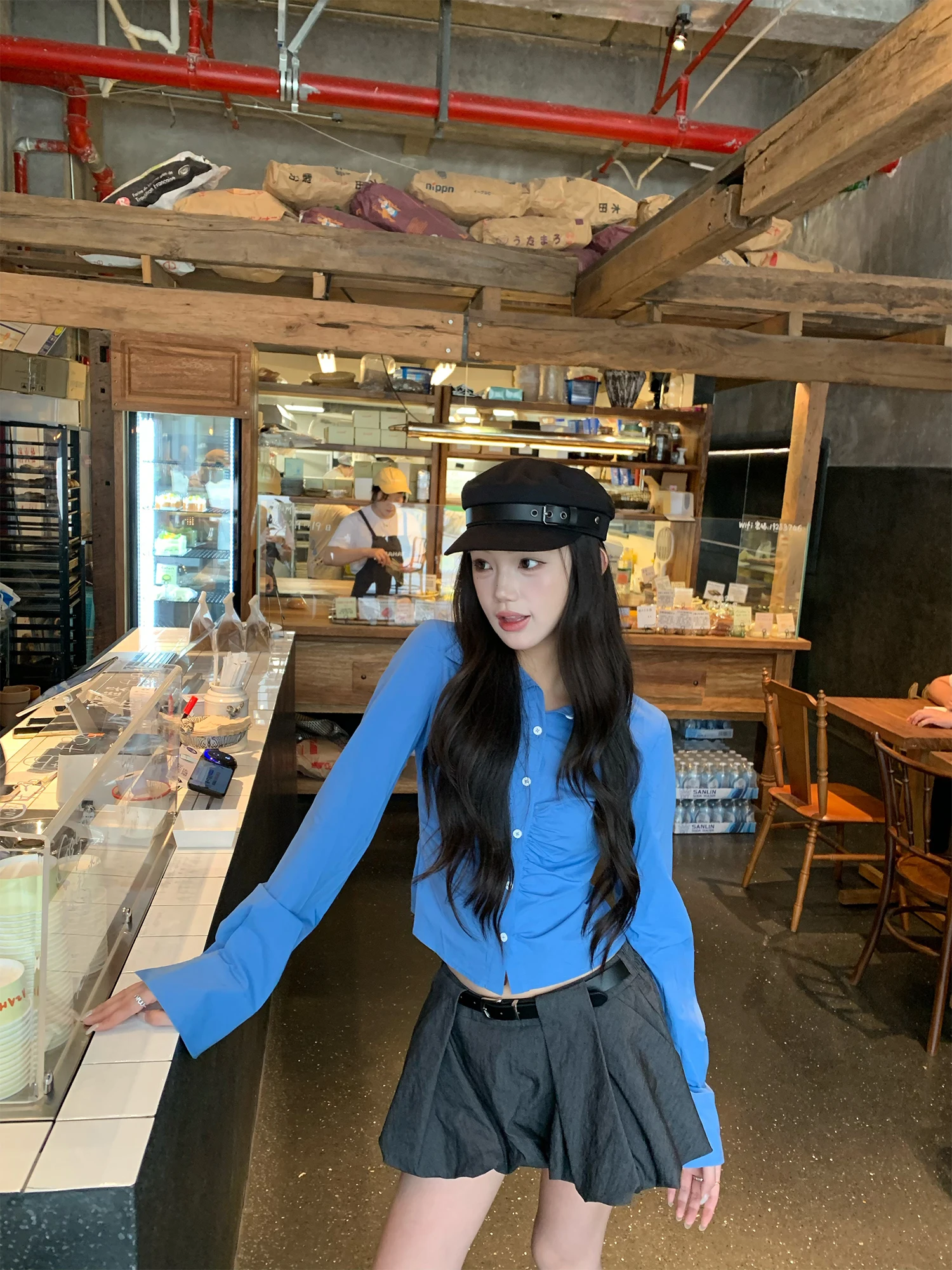 

Свободный синий топ с длинными рукавами для женщин, оригинальный дизайн, осенняя новинка, повседневный, удобный крой, модный стиль для девушек Aigua One