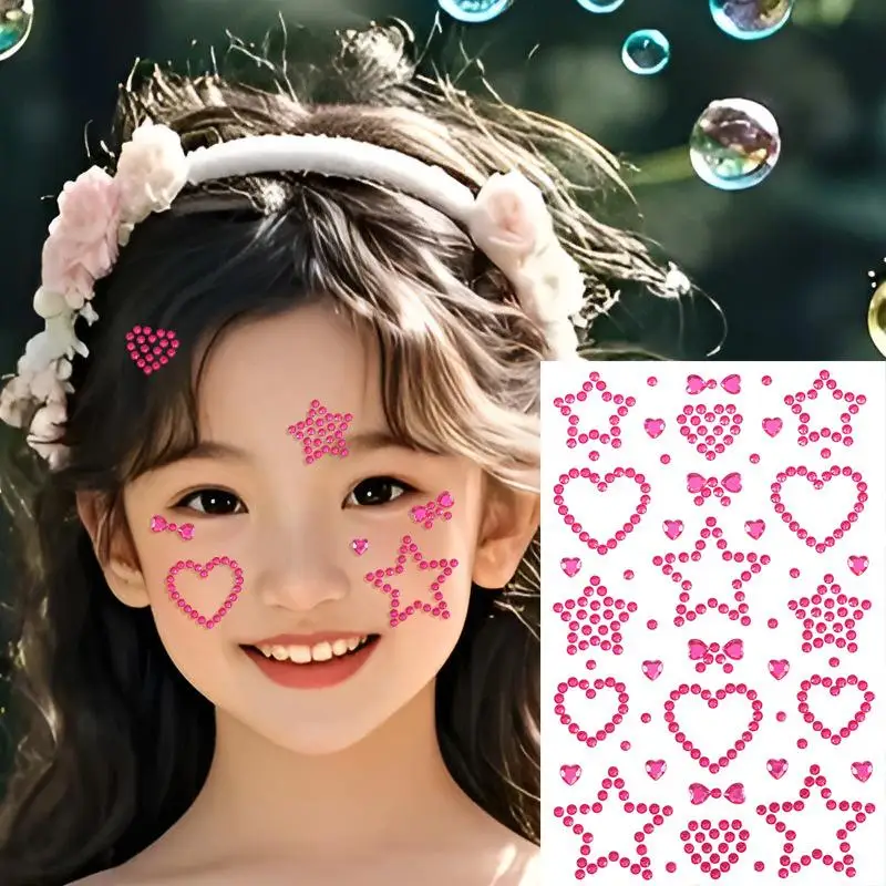 1 Bunte Selbstklebende Gesichts-Strass-Aufkleber mit Herz- und Sterndesign für Kinderpartys, Festivals, Make-up und Cosplay – Detail 10
