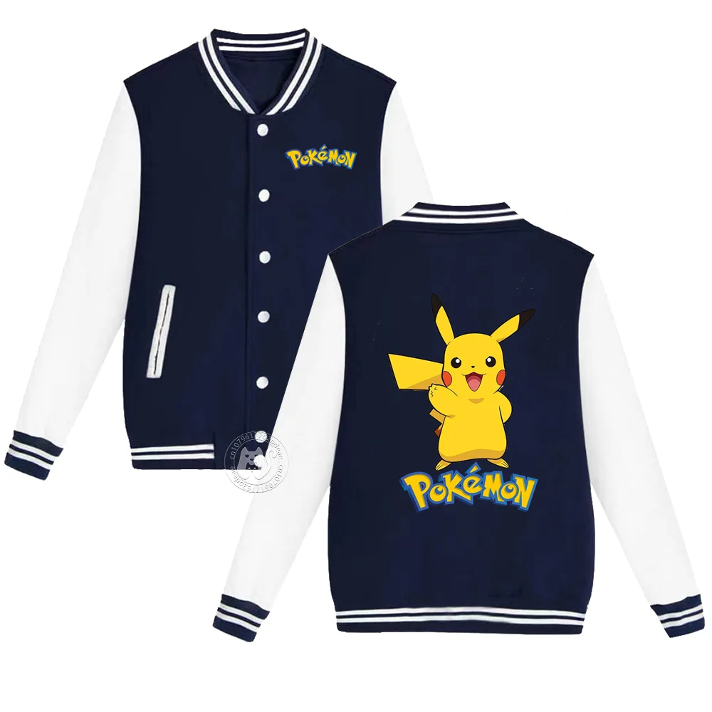 Pokemon Kids Fall/Winter Baseball Uniforms Cute Pikachu print cozy boys and girls 4-12 years old thick warm loose coat