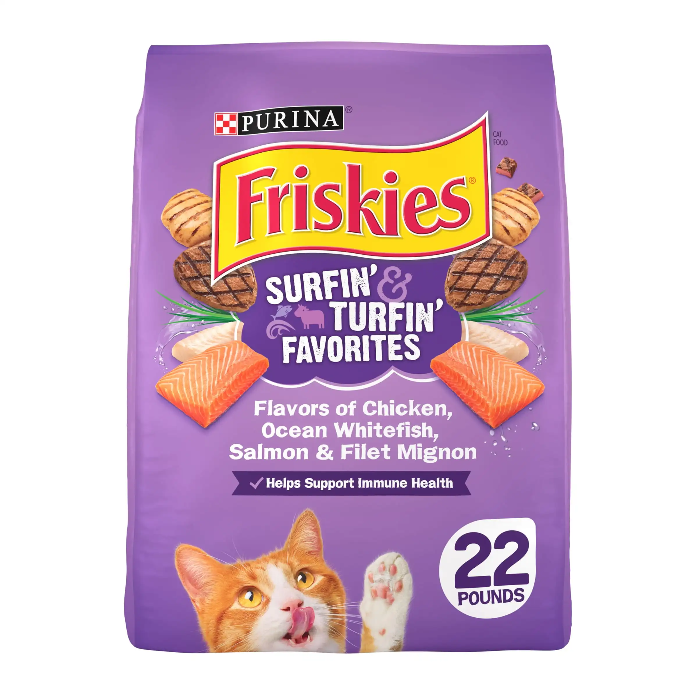 

Purina Friskies Dry Cat Food for Adult Cats & Kittens, Surfin' & Turfin', 22 lb. Bag