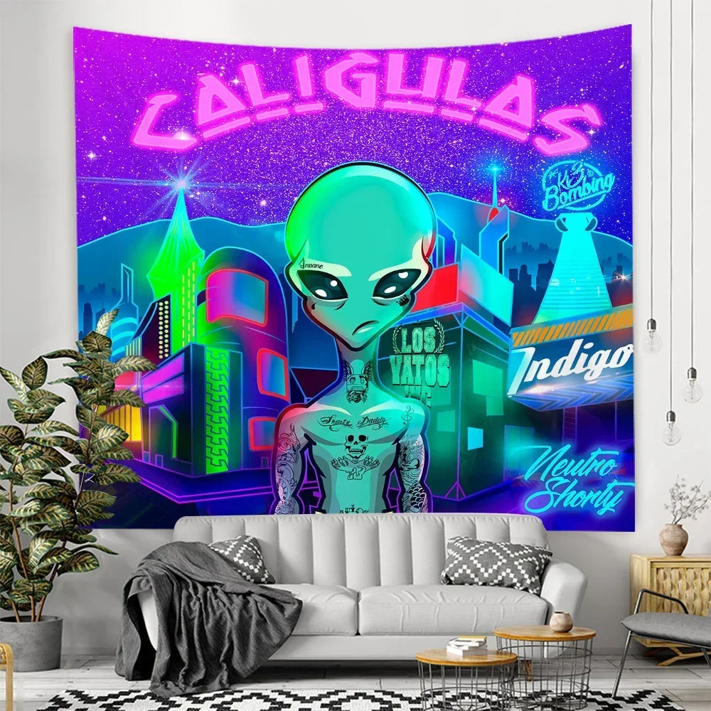 Home Decor Alien Tapestry Kawaii Room Decor Anime Cartoon Illustration Hippie Art Mushroom Eye Wall Hanging Tapestries Teen Dorm