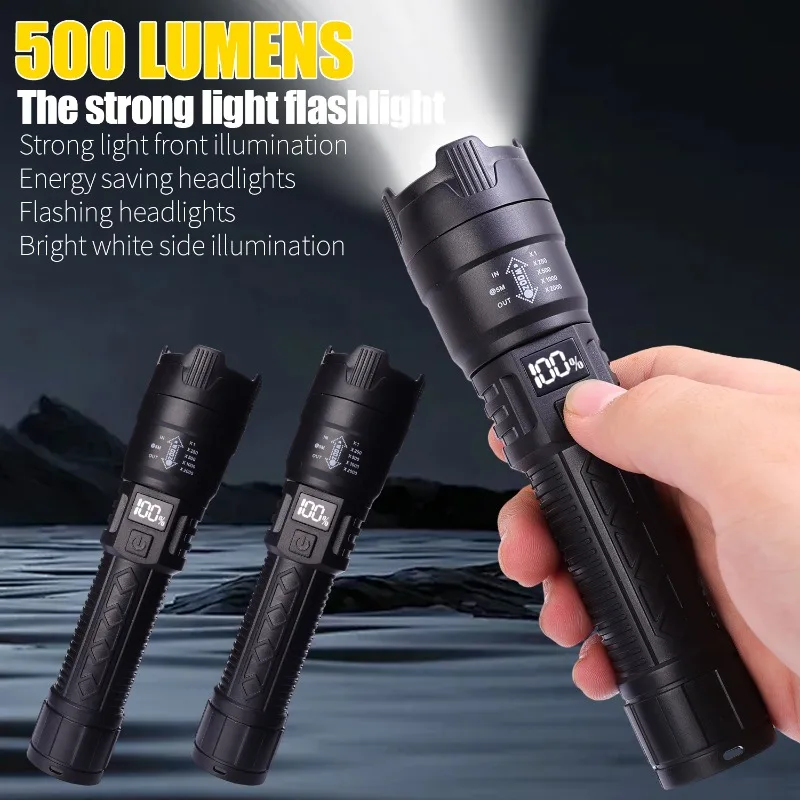 High Strong Power Led Flashlights USB Rechargeable LED Long Range Tactical Torch Outdoor Waterproof Camping Fishing Lantern