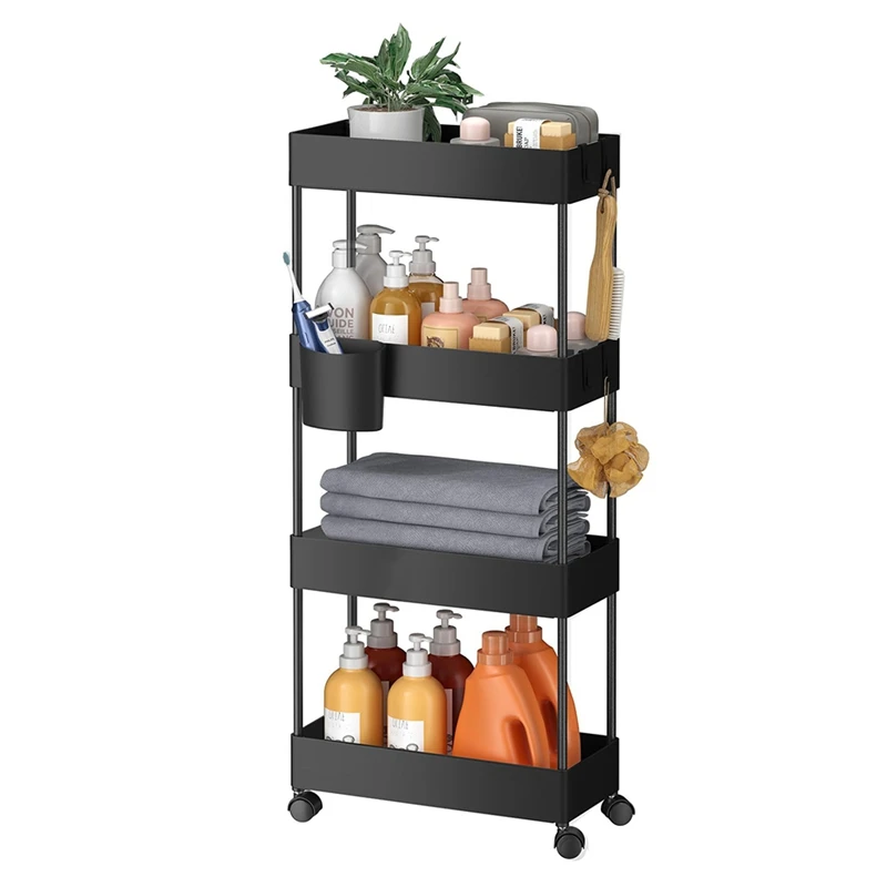 

Hot Tier Rolling Utility Cart, Movable Slim Storage Rack For Kitchen, Bathroom, Living Room - Space Saving Organizer Shelf