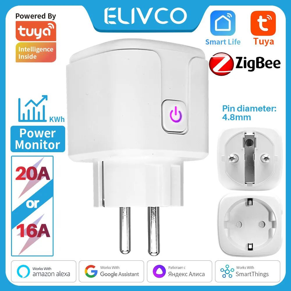 

Умная розетка Zigbee Tuya, умная розетка, дистанционное управление, розетка для домашней автоматизации, поддержка Google Assistant, голосовое управление Alexa