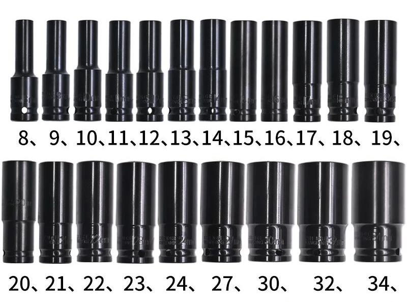 1/2 Inch Impact Socket Set 8-32mm Sleeve Hexagonal Pneumatic Long Heavy Tire Sleeve Head for Lithium Electric Wrench Hand Tools