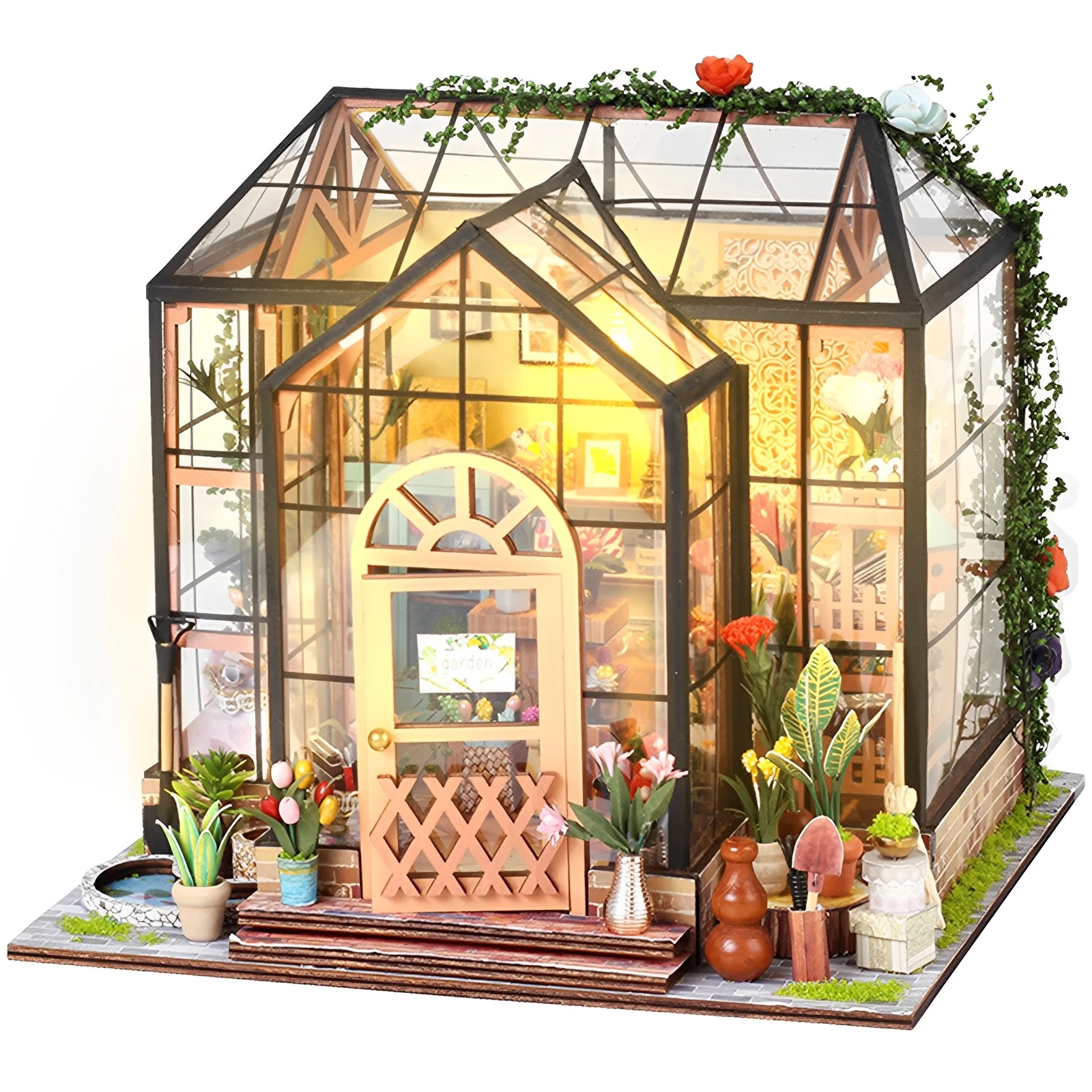 DIY Mini House Kit Creative Dollhouse Model with Furniture  LED Light 3D Doll House Set for Kids Birthday Easter Flower Shop