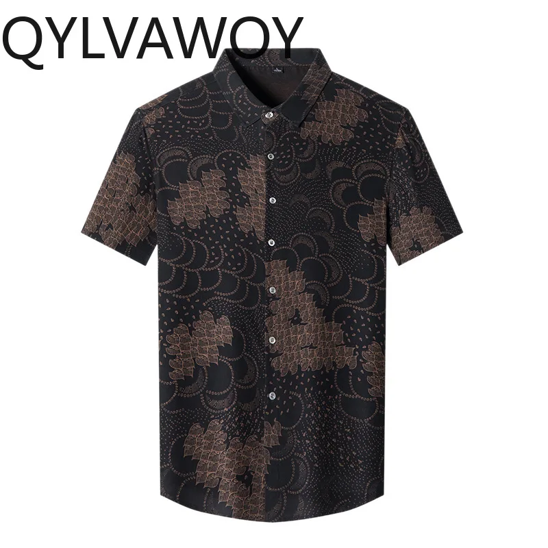 QYLVAWOY 100% Mulberry Silk Men's Shirts Short Sleeve Tops Stylish Summer Shirts for Man Xiangyunsha Shirt Thin Рубашка Мужская