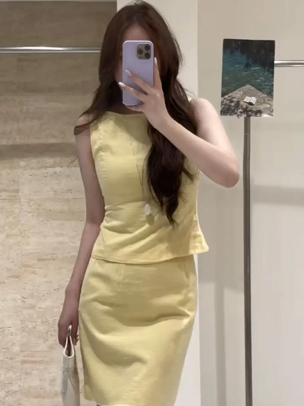 

Yellow Design Sense Short Sleeveless Vest Top High Waist Bodycon Skirt Two Piece Set Summer Fashion Women's Outfit