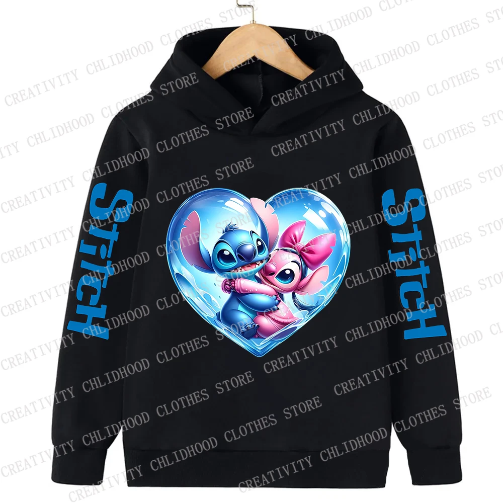 New Stitch Children Hoodies Autumn Winter Kids Add Velvet Pullover Casual Clothes Kid Girl Boy Cartoons Kawaii Tops Sweatshirts