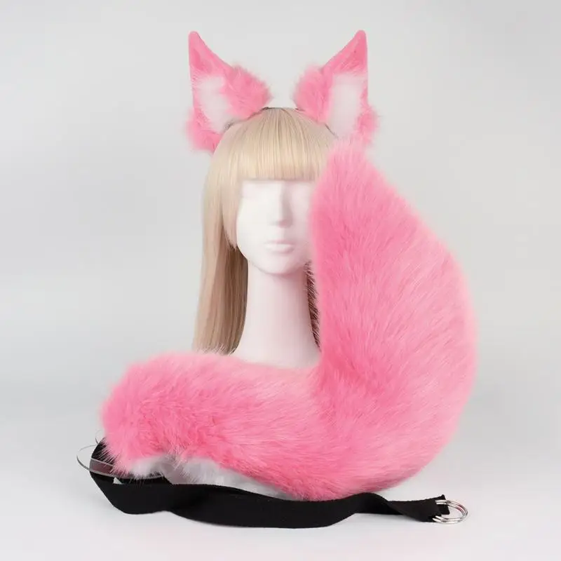 

Pink Furry Fox Tail 70Cm Brown Animal Ears Cosplay Props Carnival Halloween Headwear Party Performance Costume Accessories