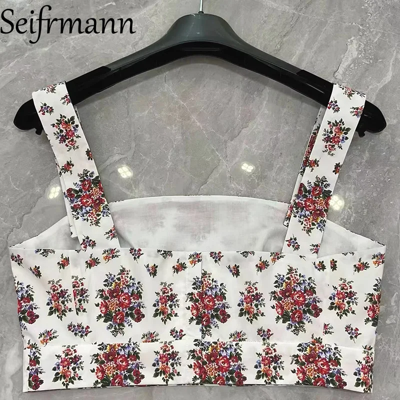 Seifrmann 2026 Spring Women's New Fashionable All Cotton Umbilical Broken Flower Small Suspenders Top