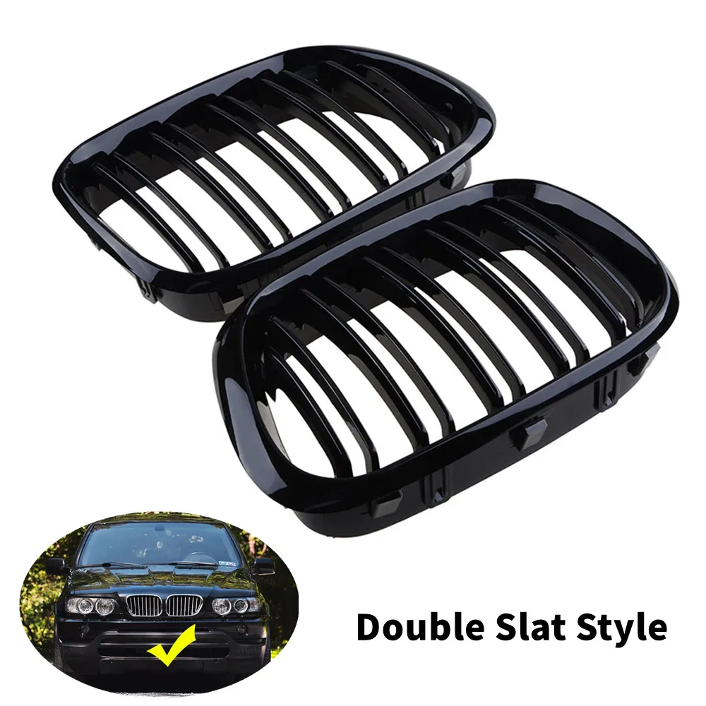 

Double Slat Style For BMW X5 E53 1999 2000 2001 2002 2003 Grille Front Kidney Mesh Grill Replacement Black Car Accessories