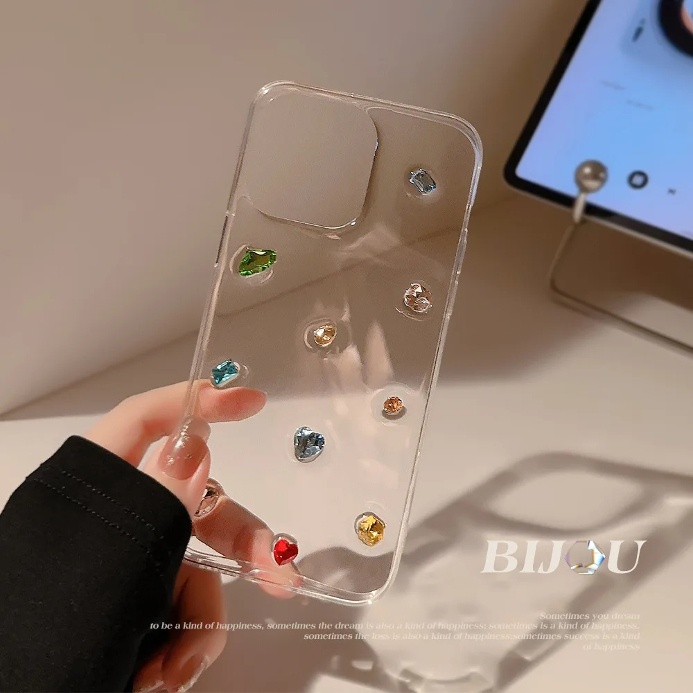 Solid Color Diamond Case for IPhone 15 13 12 11 Pro Max 14 Plus X XS XS MAX XR Rhinestone Clear Gemstone Case Shockproof