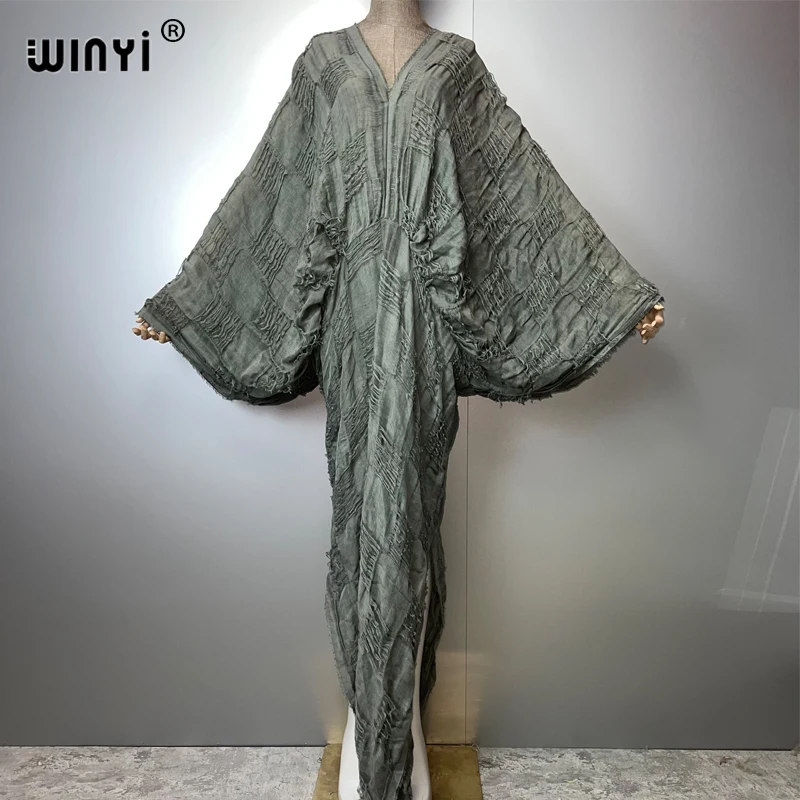 WINYI ファッションカフタン絞り染め古いドレス夏の v ネックビーチカバーアップドレスエレガントな床掃除イブニングドレス女性