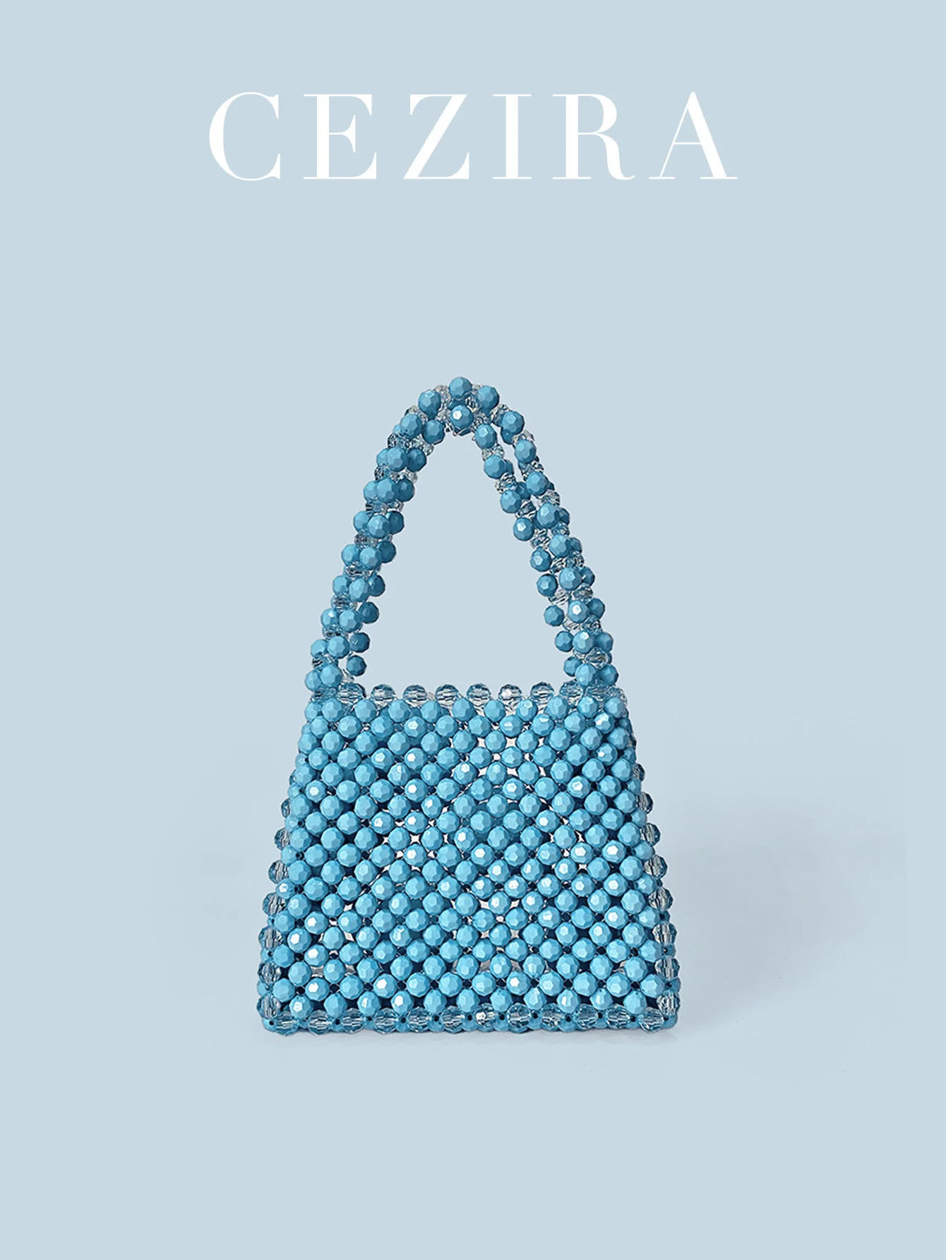 

CR Women's Fashion Luxury Dopamine Color Beads Handmade Woven Handbag Hobo Hollow Out Sweet Top Handle Small Square Bag Shopping