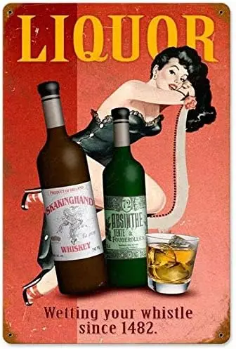 Metal Tin Sign Vintage Chic Art Decoration Liquor Cocktail Lounge Pinup Girl for Bar Cafe Home Farm Office Restaurant Club or Ga