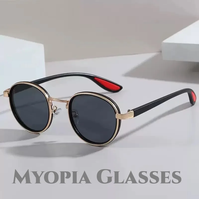 

High End Fashionable Metal Round Frame Myopia Glasses Personalized Street Photography Sunscreen and UV Resistant Myopia Glasses