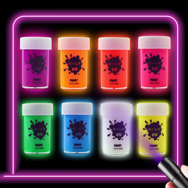 8 Colors Fluorescent Face Paint for UV Light,Bright Neon Glow Party Makeup, Water Based Face Body Painting for Halloween&Festiv