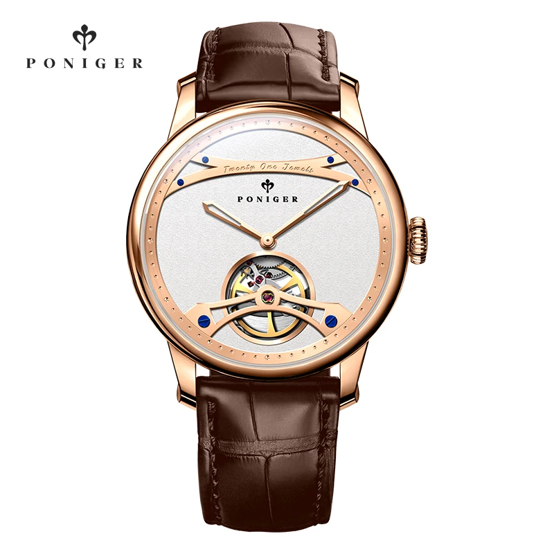 

PONIGER Luxury Brand Genuine Leather Wrist Watch SEAGULL ST2551 Movement 42mm Skeleton Automatic Watches