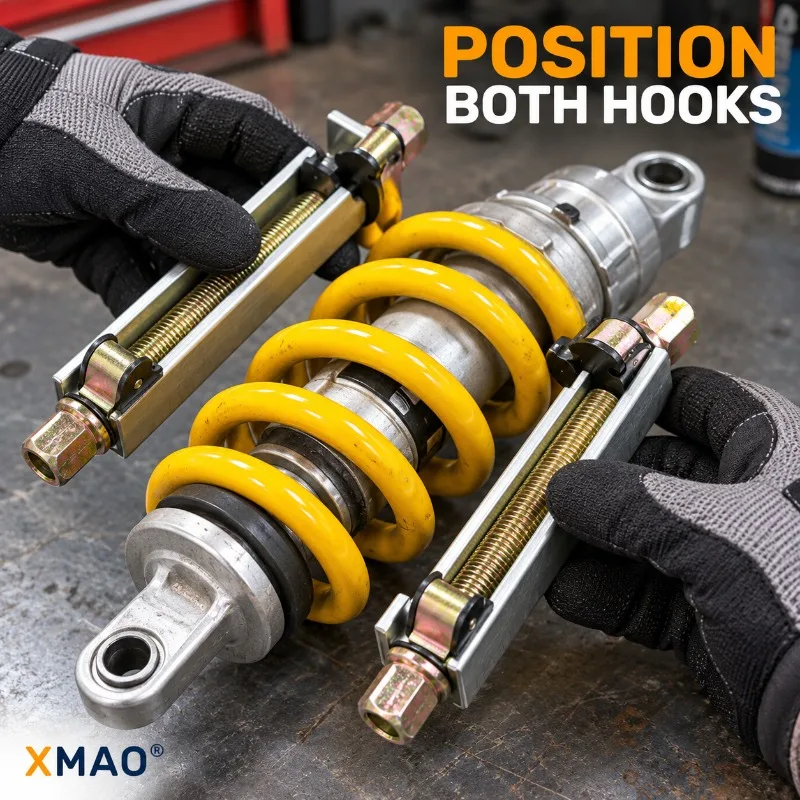 2PCS Motorcycle Suspension Spring Compressor, Manual Shock Service Tool with Dual Steel Channels, Hook Jaws and Hex Drive Ends