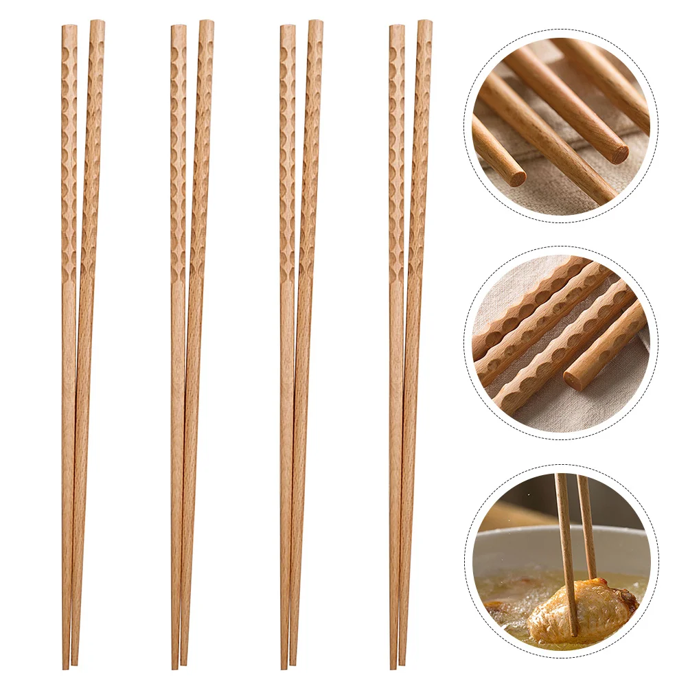 

4Pairs Lengthened Hot Pot Chopsticks High Quality Wooden Chopsticks for Frying Noodles Bbq Cooking Reusable Kitchen Chopstick
