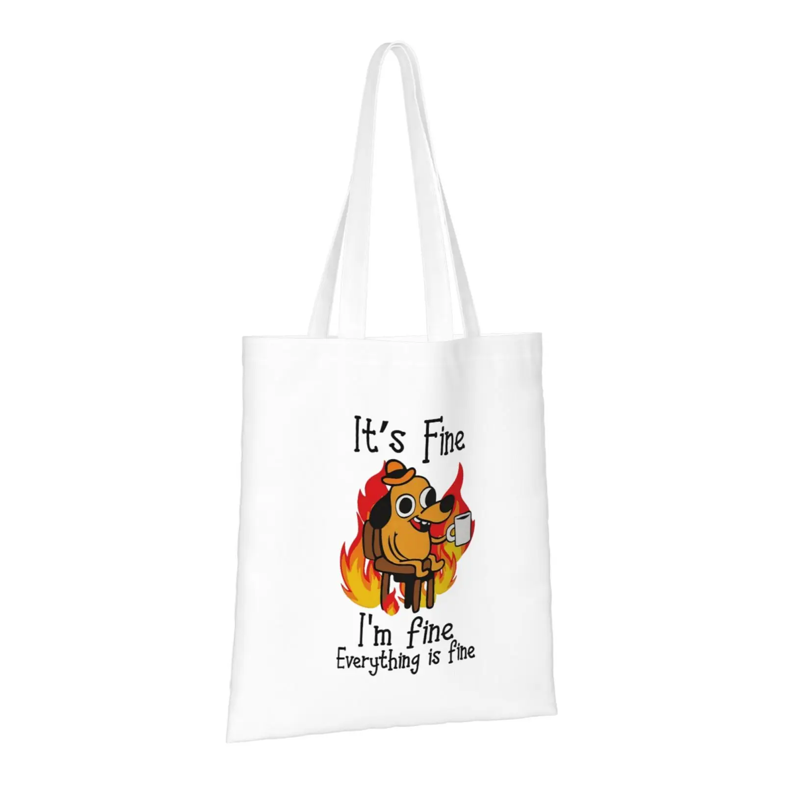 It\'s Fine Funny Puppy Canvas Shopping Tote Bags for Women Funny Dogs Tote Bag Cute Shoulder Large Capacity Handbang