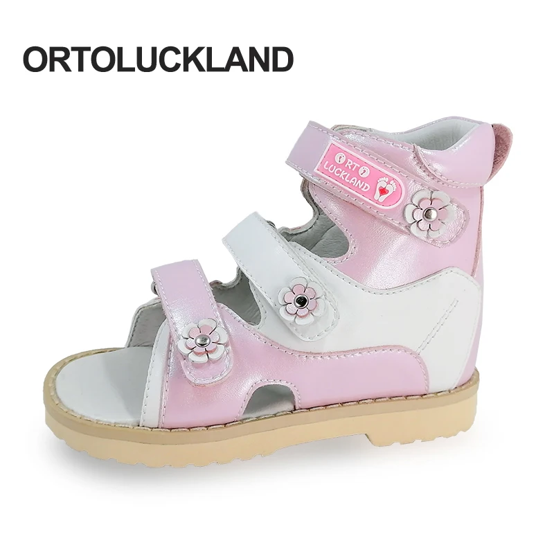 Ortoluckland Baby Girls Sandals Children's Orthopedic Shoes  For Kid Princess Toddler Flower Leather Footwear