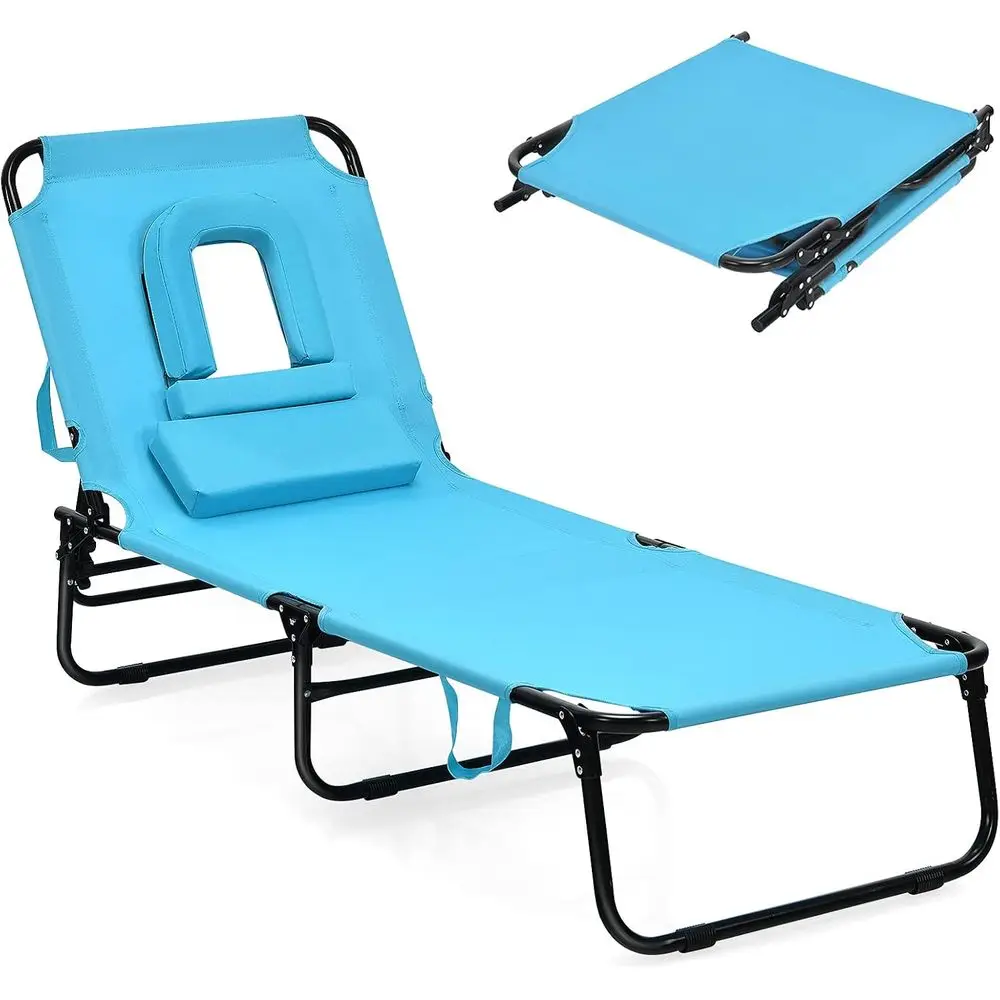 Adjustable 5-Position Chaise Lounge Chair with Detachable Pillow, Ideal for Poolside or Backyard Relaxation in Turquoise