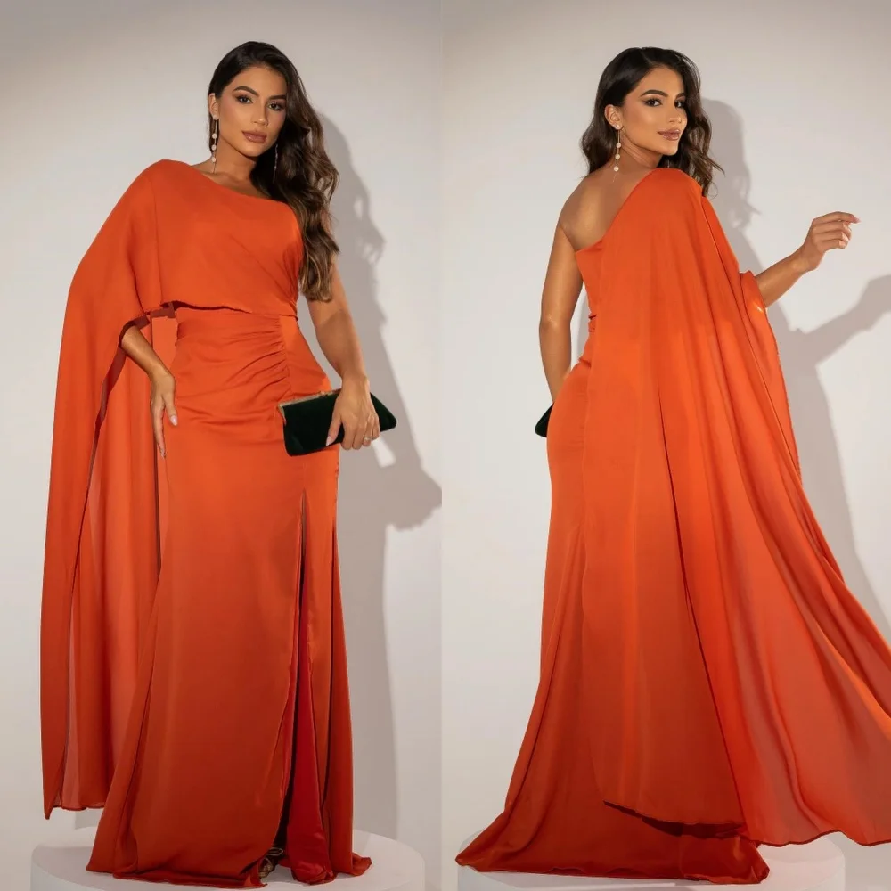 Chiffon Draped Pleat Ruched Christmas A-line One-shoulder Bespoke Occasion Gown Long Dresses Evening Saudi Arabia